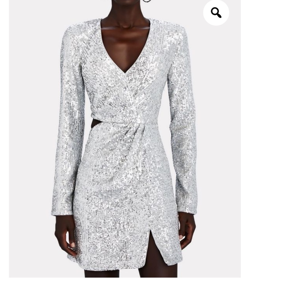 NWT JONATHAN SIMKHAI CONRAD CUT-OUT SEQUINED MINI DRESS Silver Sequin sz 8